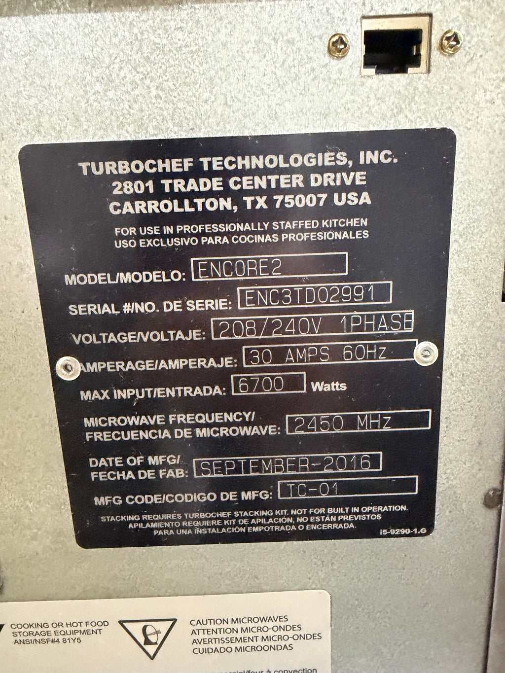 Turbo chef rapid cook oven