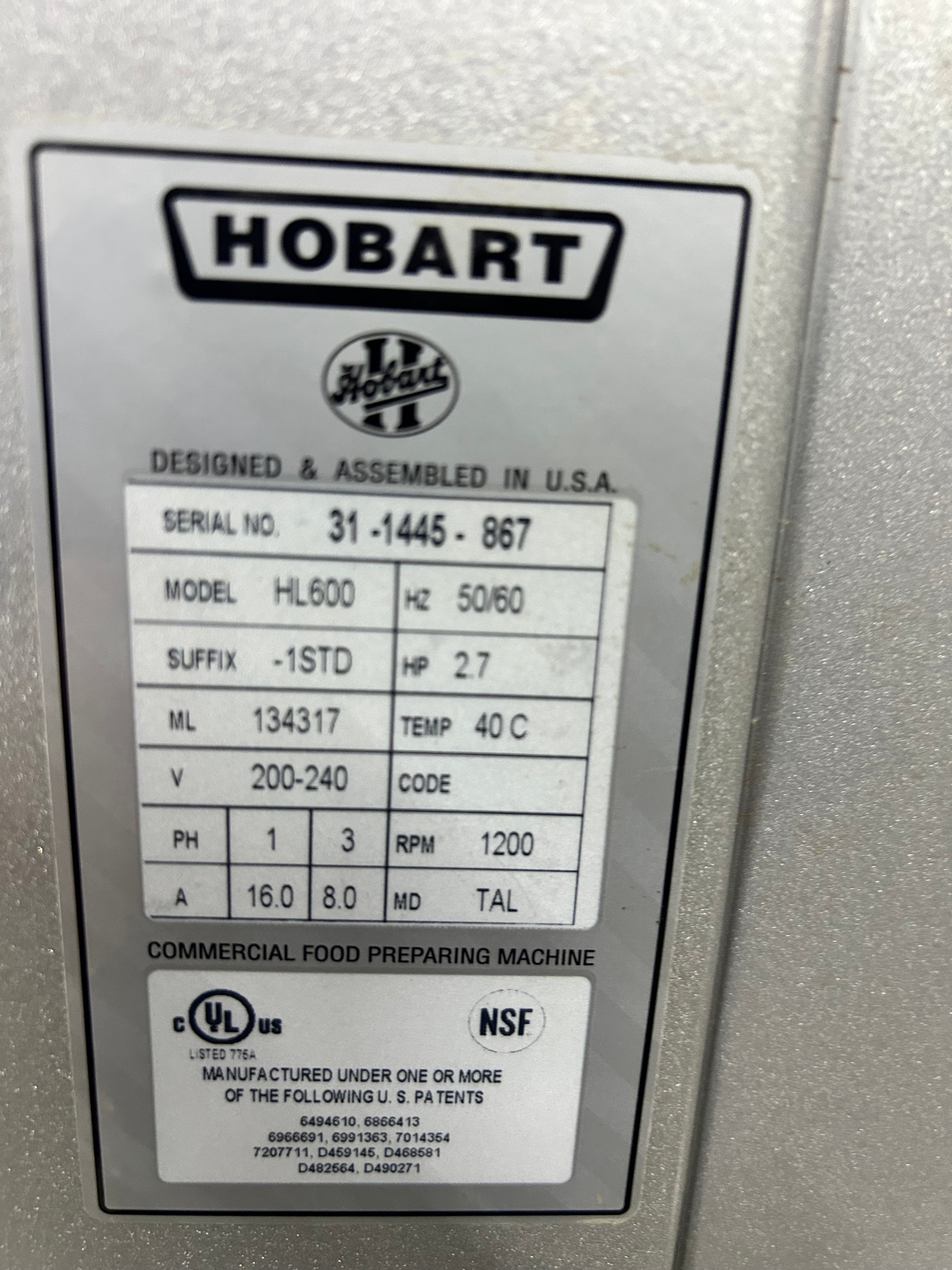 Hobart Legacy HL600 60 Quart Commercial Dough Mixer - With ATTACHMENTS