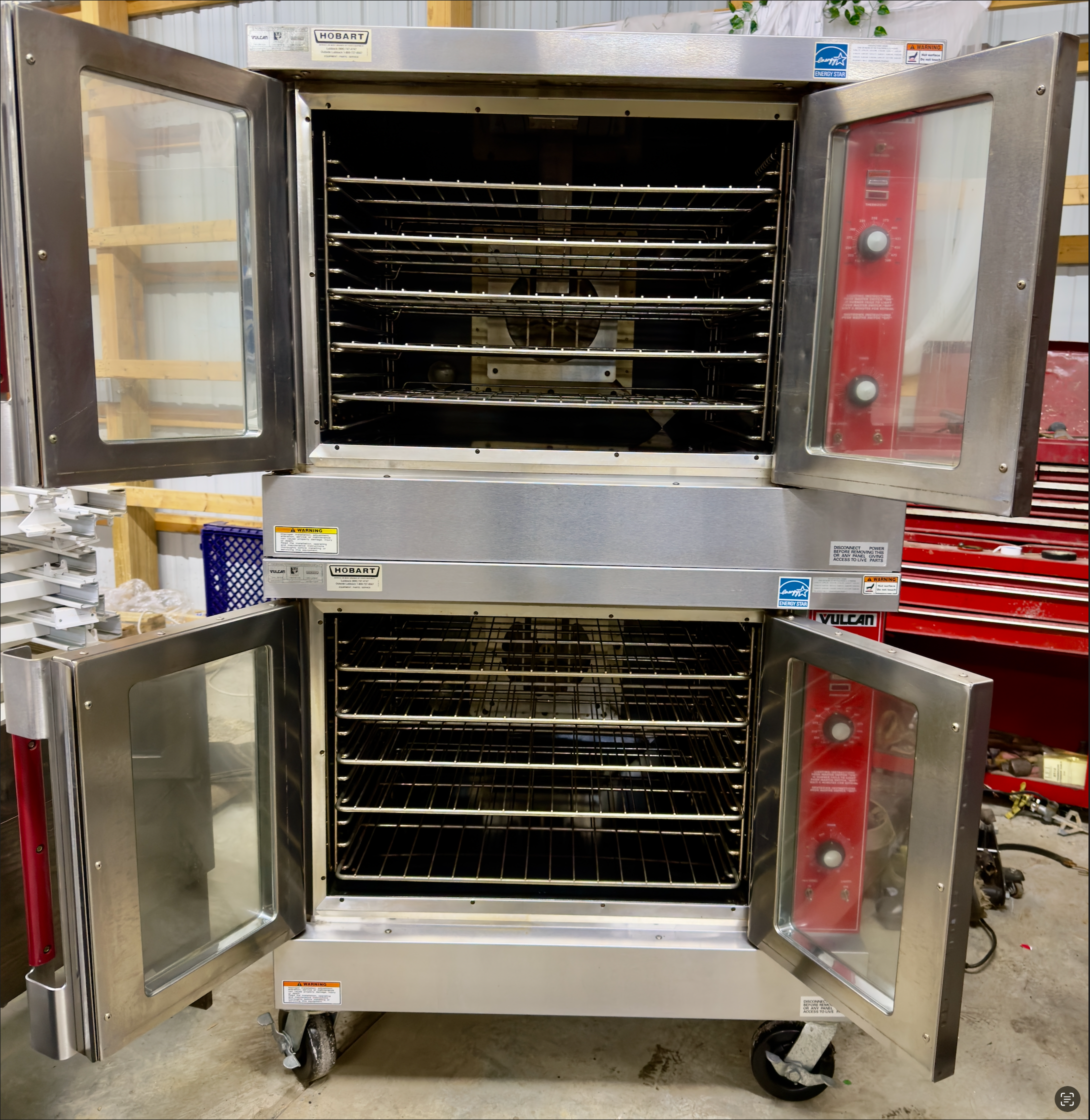Vulcan VC6GD Natural Gas Double Stack Bakery Depth Convection Oven - View-through doors on Casters