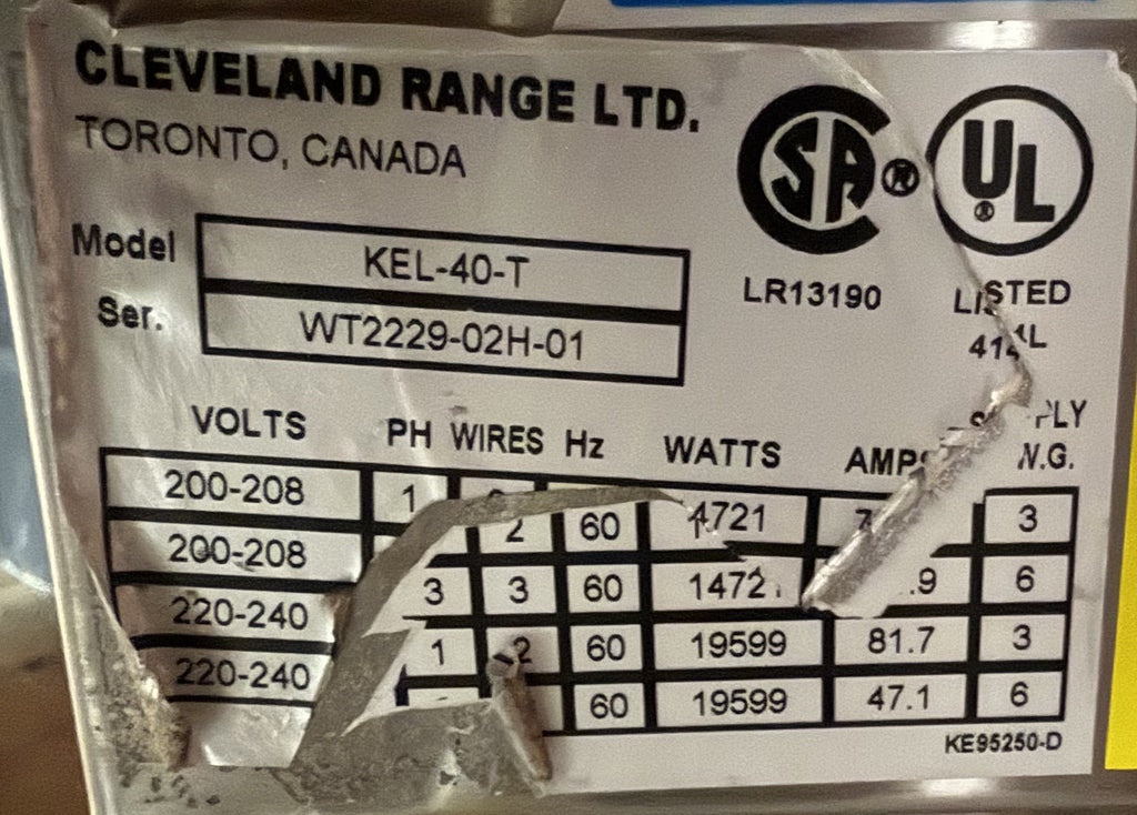 Cleveland KEL-40-T 40 Gallon Electric Tilting Steam-Jacketed Kettle